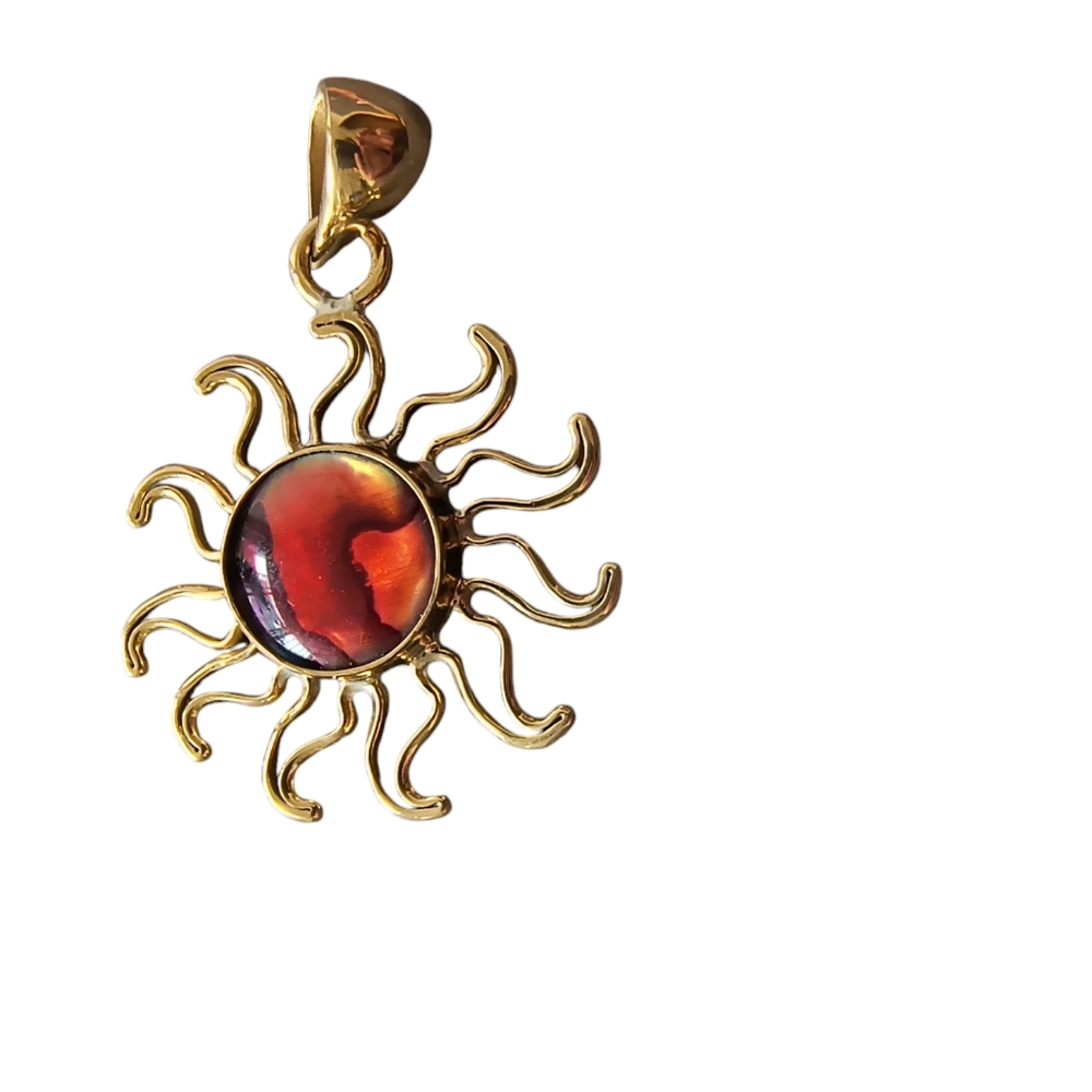 Charles Albert Designer Red Abalone Sun Pendant In Gold Alchemia Finish - Picture 10 of 10
